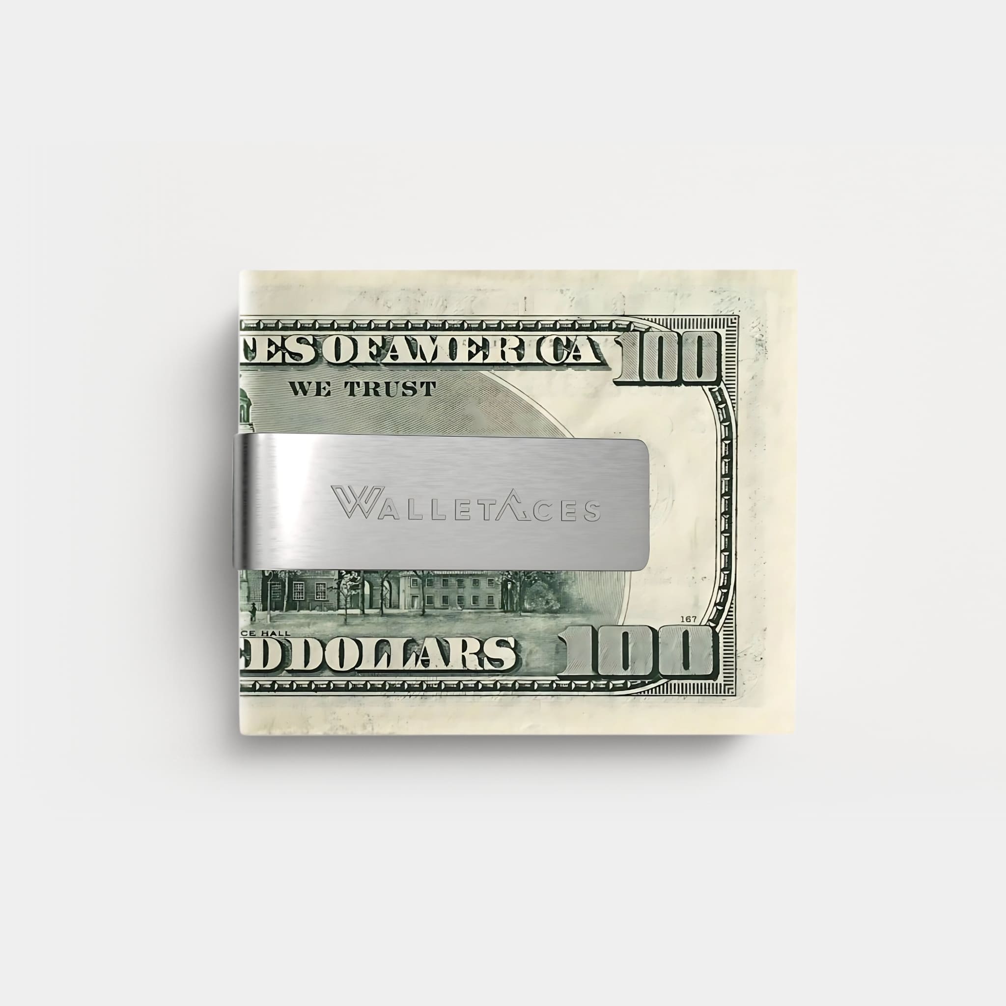 Cash Clip - Minimalist Stainless Steel Money Clip - 15 Bills - WalletAces - Front View Studio