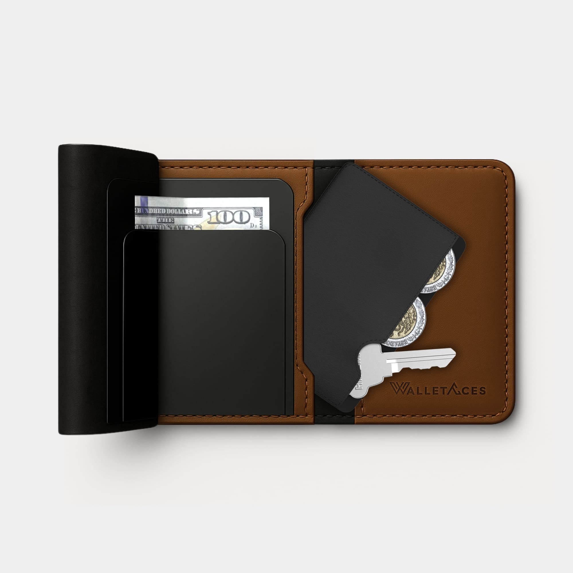 Coin Pocket and Enigma Wallet - Leather Coin Organizer in Smart Wallet - 10 Coins - WalletAces