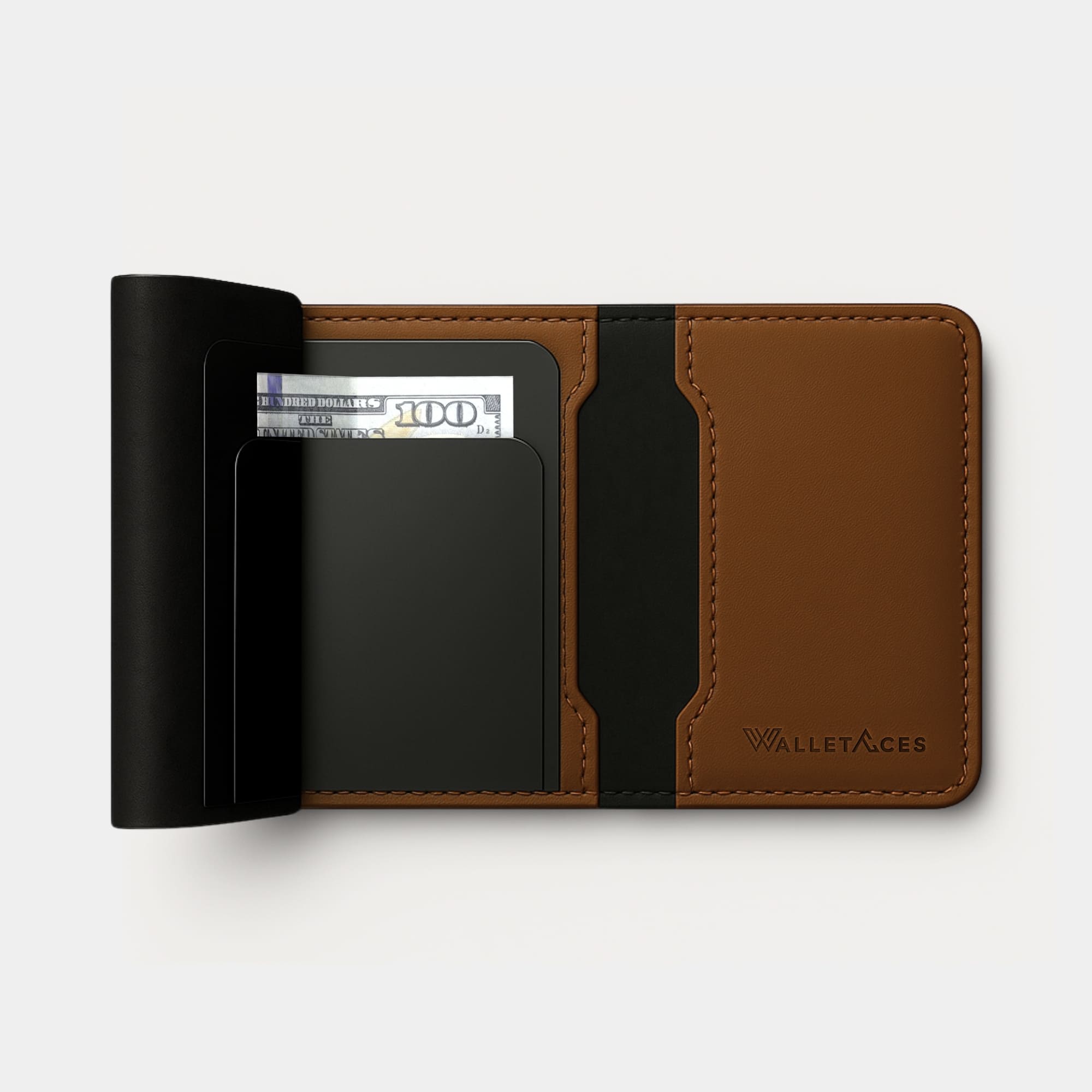 Enigma Wallet - Classic Brown - Leather RFID Smart Wallet - 12 Cards & Cash - WalletAces - Open Wallet Trifold - Studio