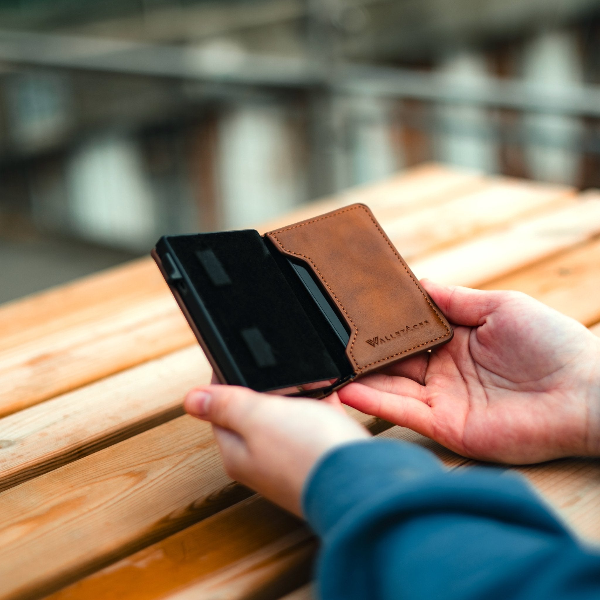 Enigma Wallet - Classic Brown - Leather RFID Smart Wallet - 12 Cards & Cash - WalletAces - Unfolded - Lifestyle