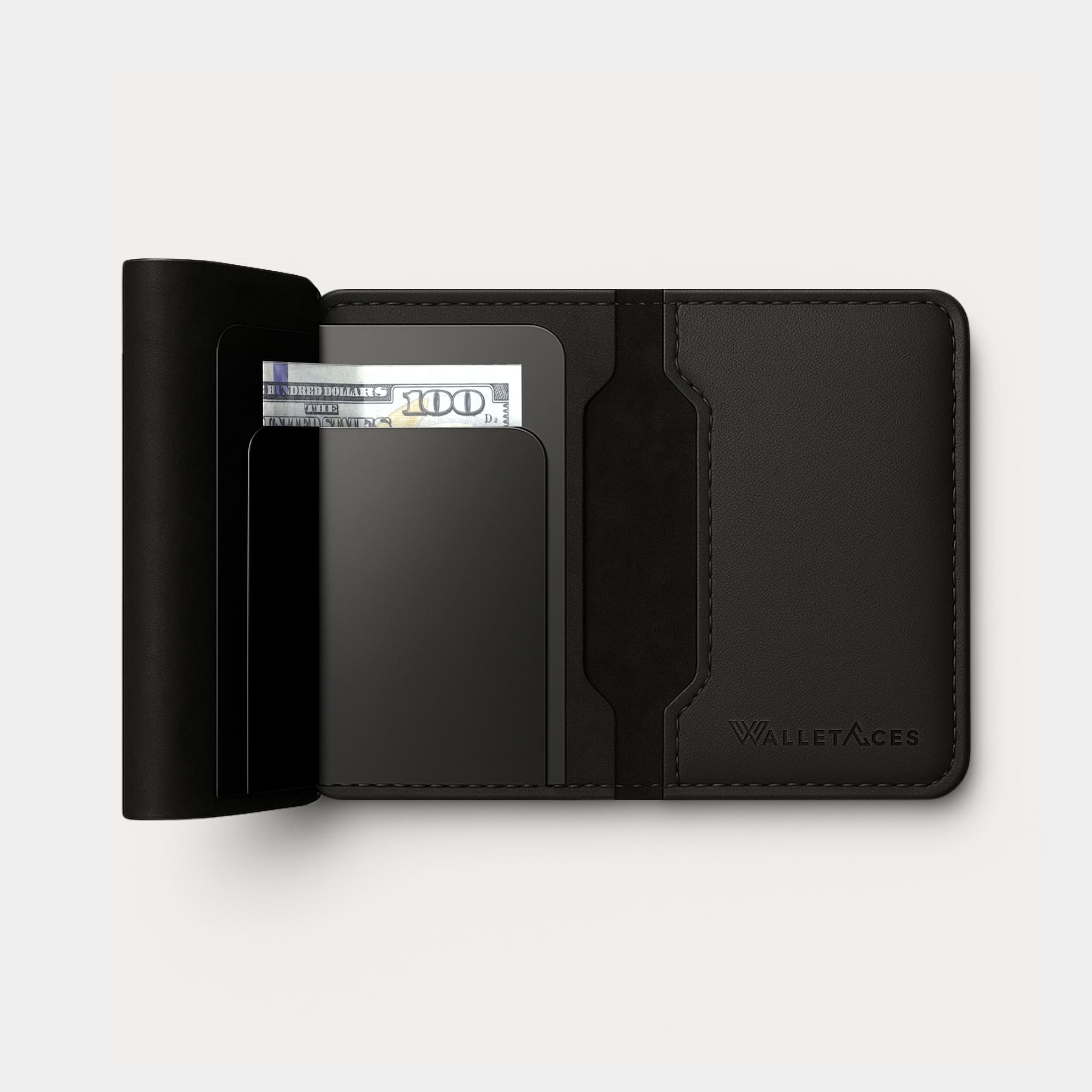 Enigma Wallet - Nappa Black - Leather RFID Smart Wallet - 12 Cards & Cash - WalletAces - Open Wallet Trifold - Studio