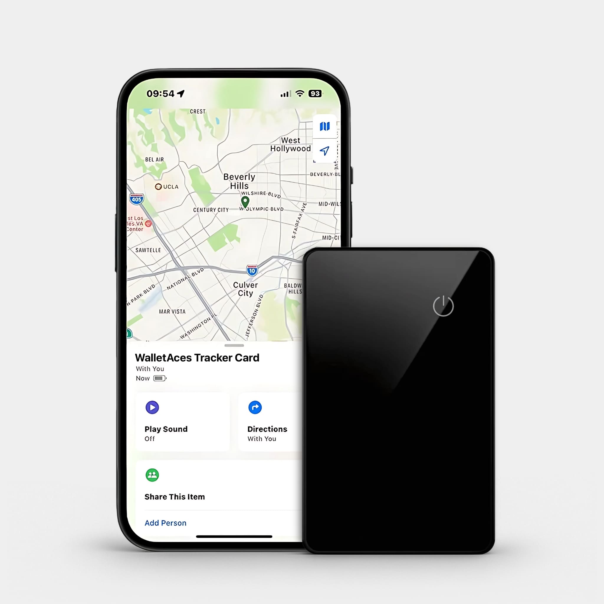Tracker Card - Apple FindMy - Android Find My Device - Card-Sized Wallet Tracker - WalletAces - Front Tracking On Iphone - Main image