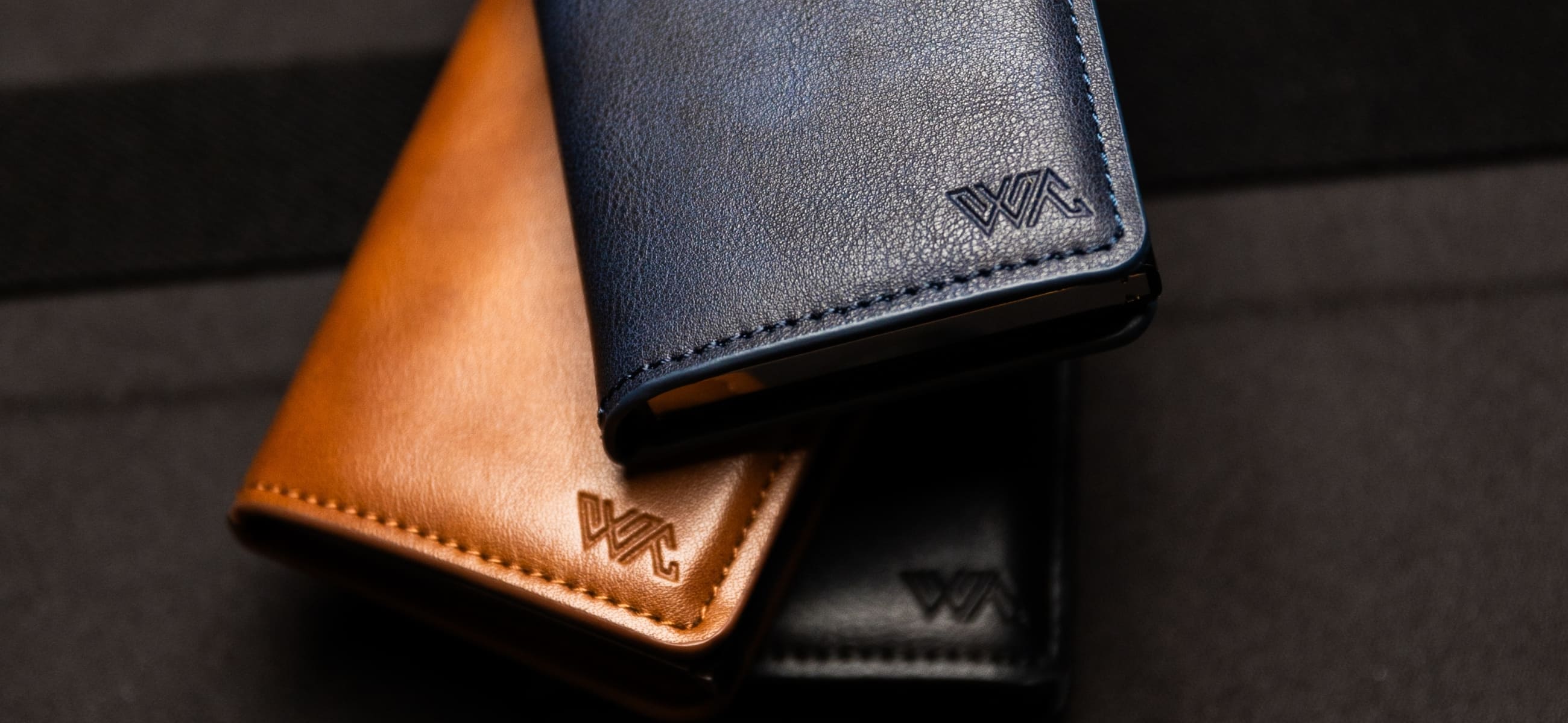 WalletAces Main Desktop Image - Enigma Wallet Navy Black and Brown