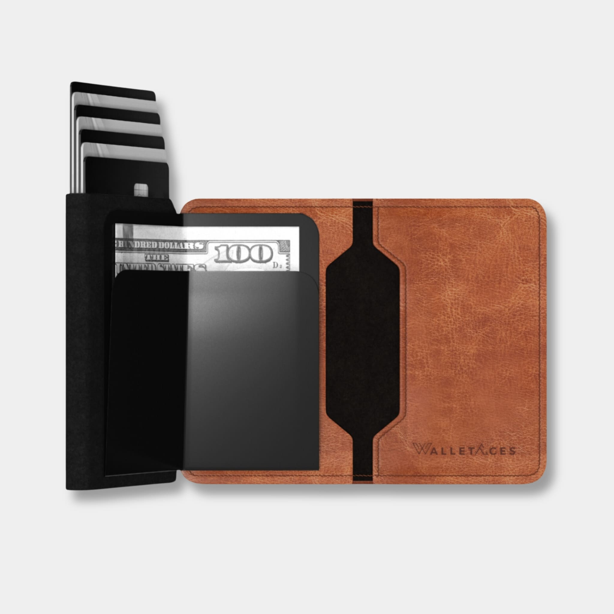 Enigma Wallet - Classic Brown - Leather RFID Smart Wallet - 12 Cards & Cash - WalletAces - Open Wallet Trifold - Studio