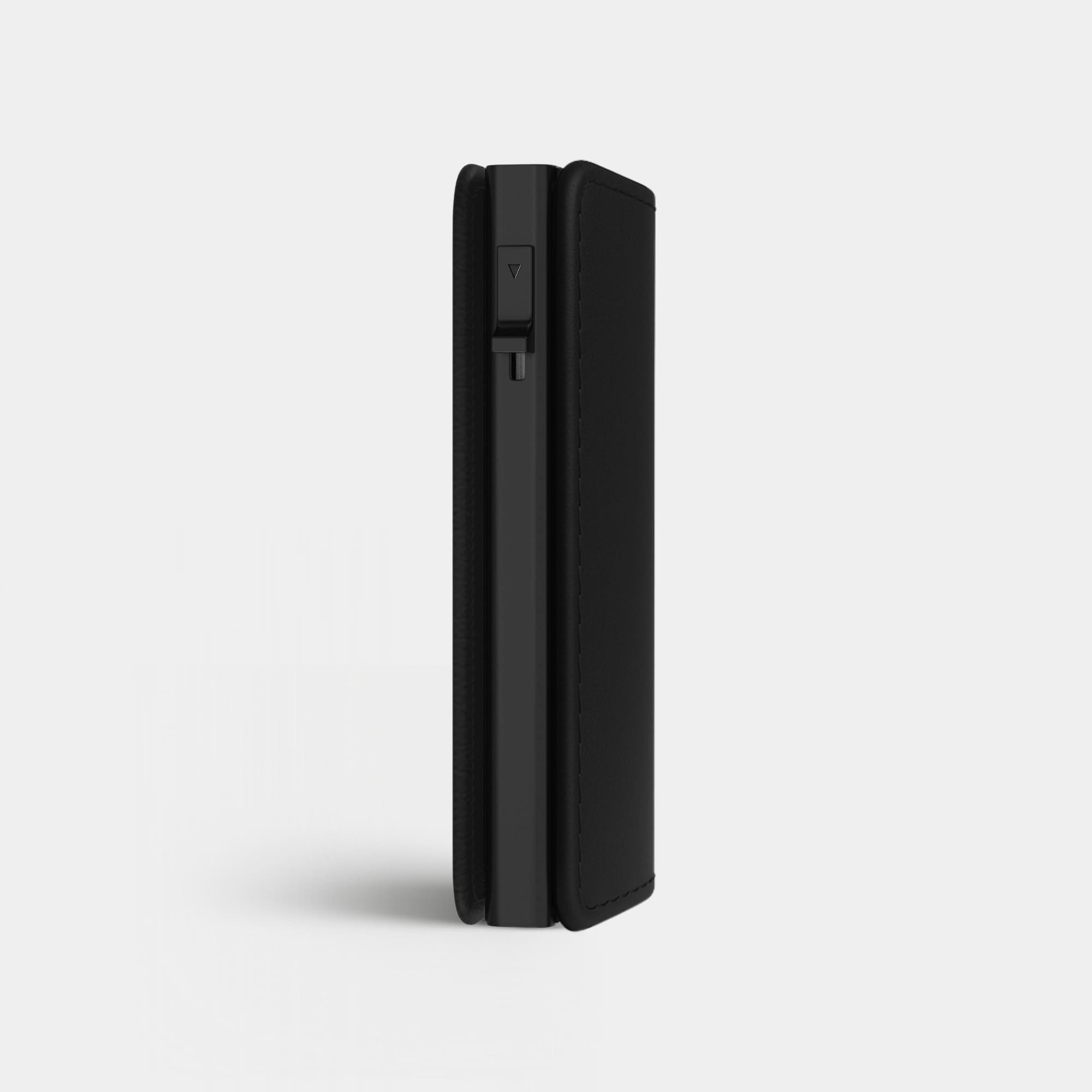 Enigma Wallet - Nappa Black - Leather RFID Smart Wallet - 12 Cards & Cash - WalletAces - Side View - Studio