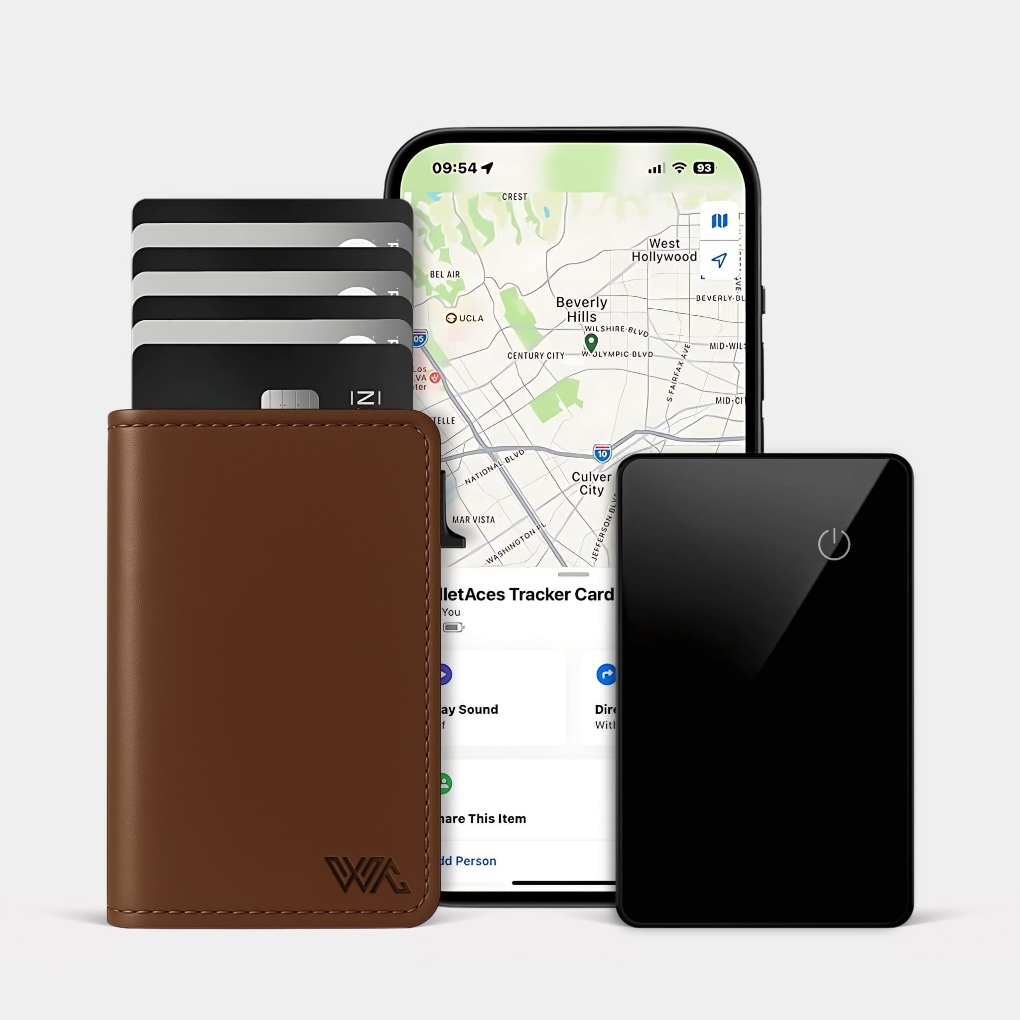 
Wallet and Tracker Bundle - Enigma Wallet and Tracker Card - Classic Brown - Trackable RFID Smart Wallet - Apple FindMy Card-Sized Wallet Tracker - WalletAces - Front Studio