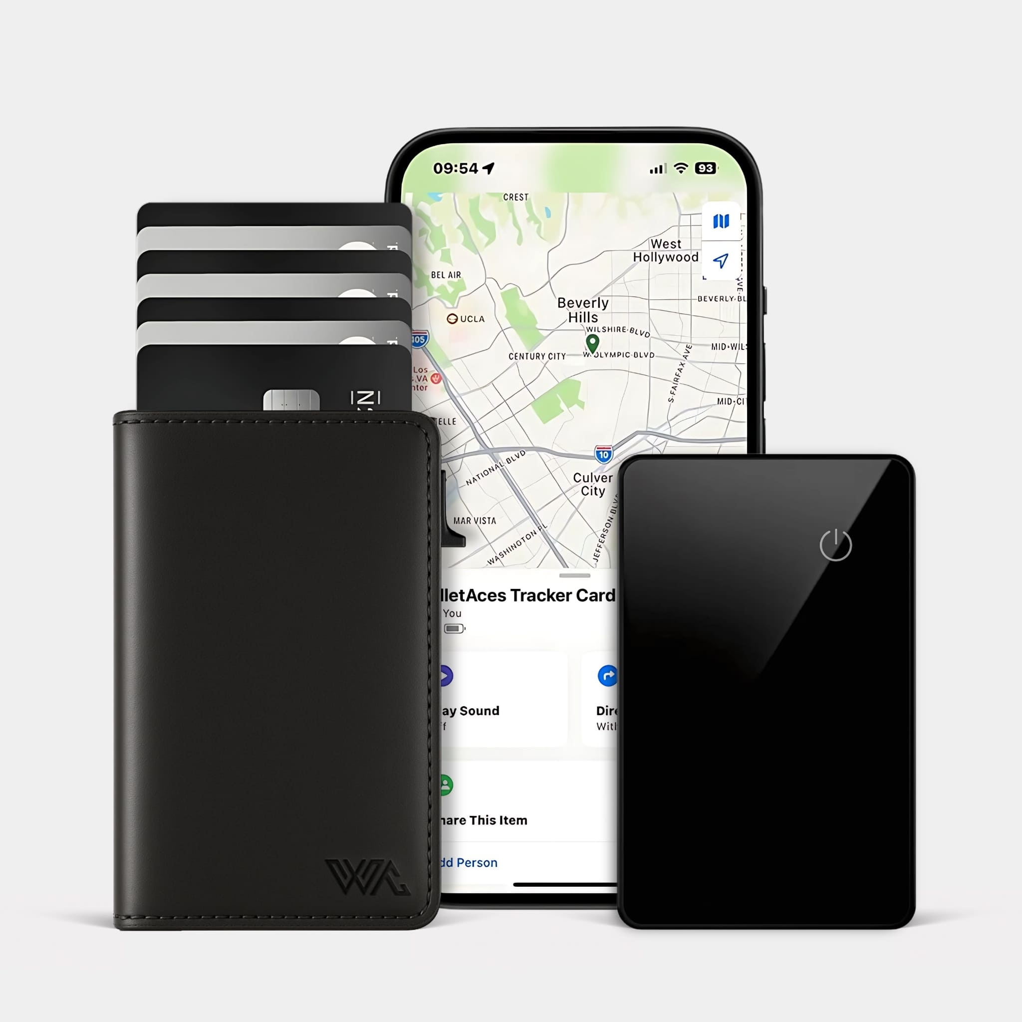 Wallet and Tracker Bundle - Enigma Wallet and Tracker Card - Nappa Black - Trackable RFID Smart Wallet - Apple FindMy Card-Sized Wallet Tracker - WalletAces - Front Studio